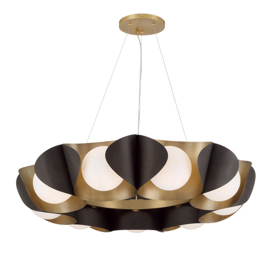 Flare 9-Light Pendant - Dark Bronze and Legacy Brass with Etched Opal Glass - Minka-Lavery