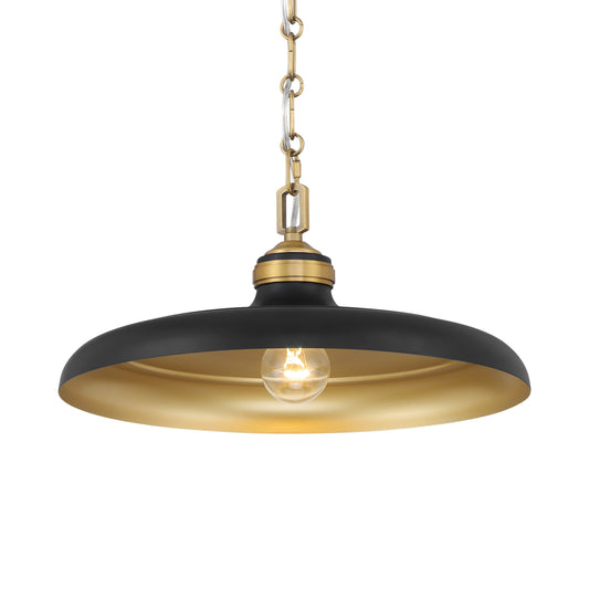 Crowne 1-Light Pendant - Dark Matte Black and Legacy Brass - Minka-Lavery