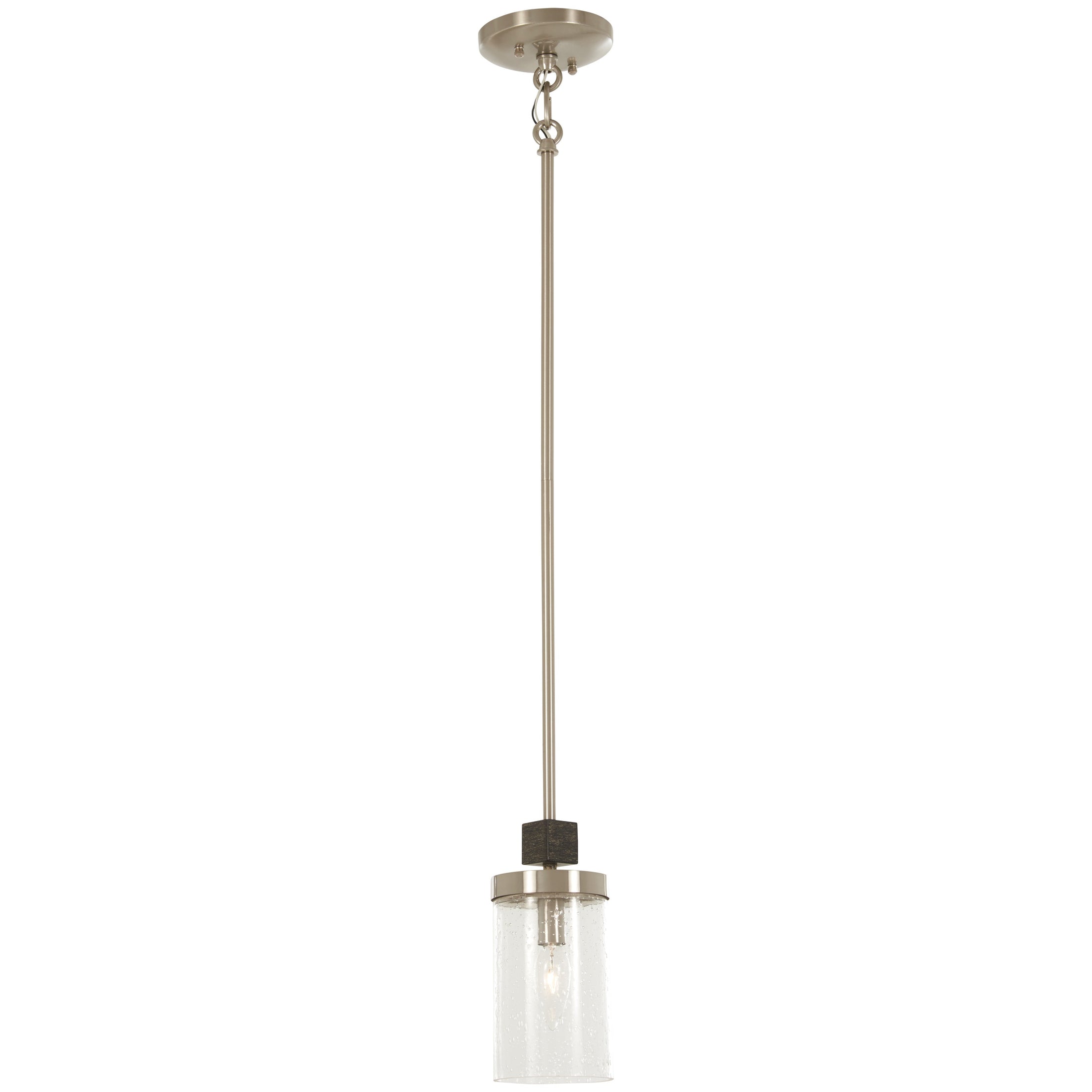 Bridlewood 1 Light Mini Pendant in Stone Grey with Brushed Nickel Finish with Clear Seeded Glass - Minka-Lavery