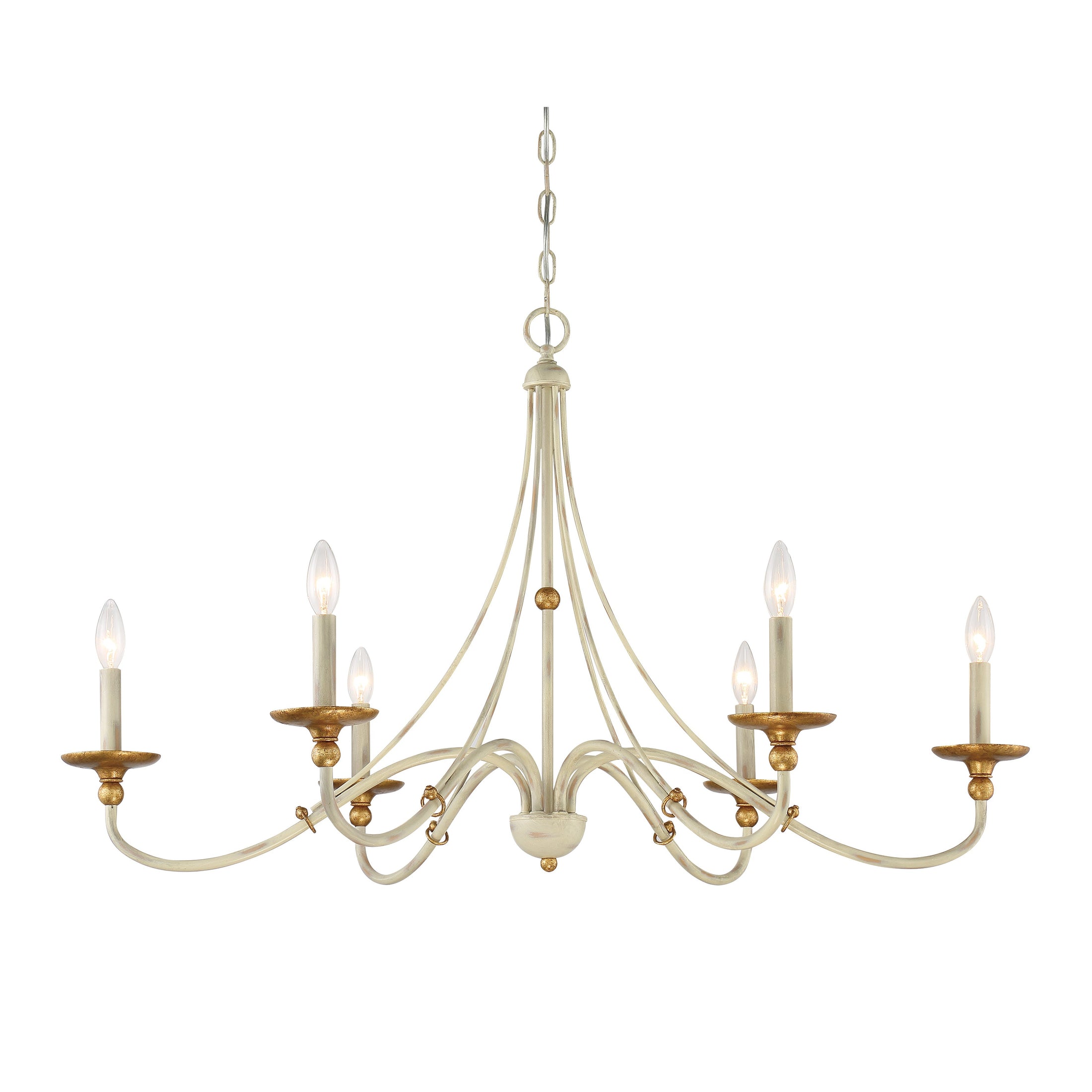 Westchester County 6 Light 40" Chandelier in Farmhouse White with Gilded Gold Leaf - Minka-Lavery