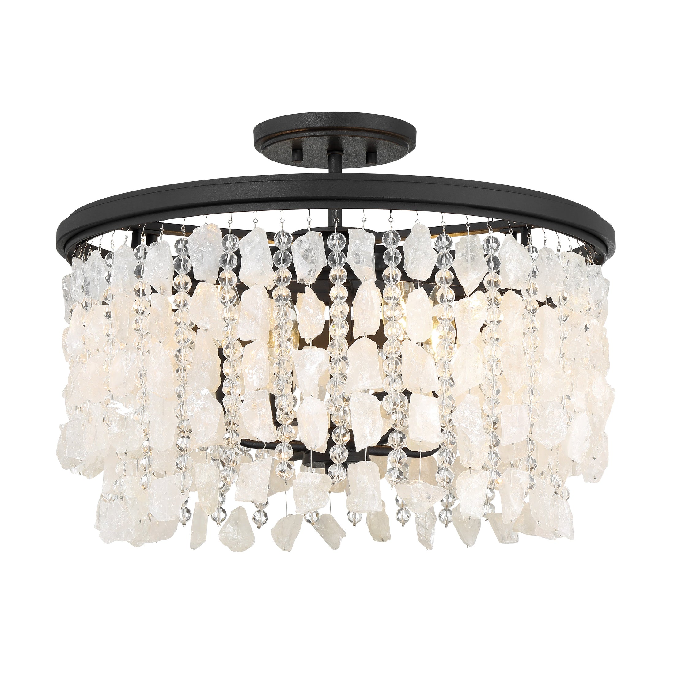 Shimmering Elegance 4 Light Semi Flush in Sand Coal with Quartz Crystalline and Cut Glass Beads - Minka-Lavery