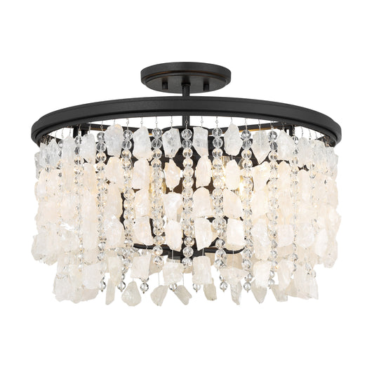 Shimmering Elegance 4 Light Semi Flush in Sand Coal with Quartz Crystalline and Cut Glass Beads - Minka-Lavery
