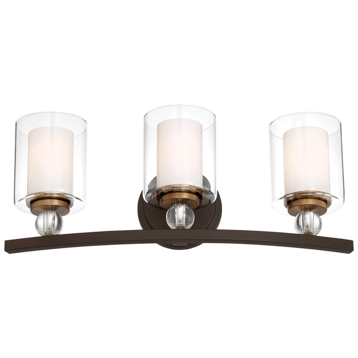 Studio 5 3 Light Bath in Painted Bronze with Natural Brushed Brass Clear Glass with Removable Interior Etched White Glass - Minka-Lavery