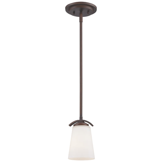 Overland Park 1 Light Pendant in Vintage Bronze Finish with Etched White Glass - Minka-Lavery