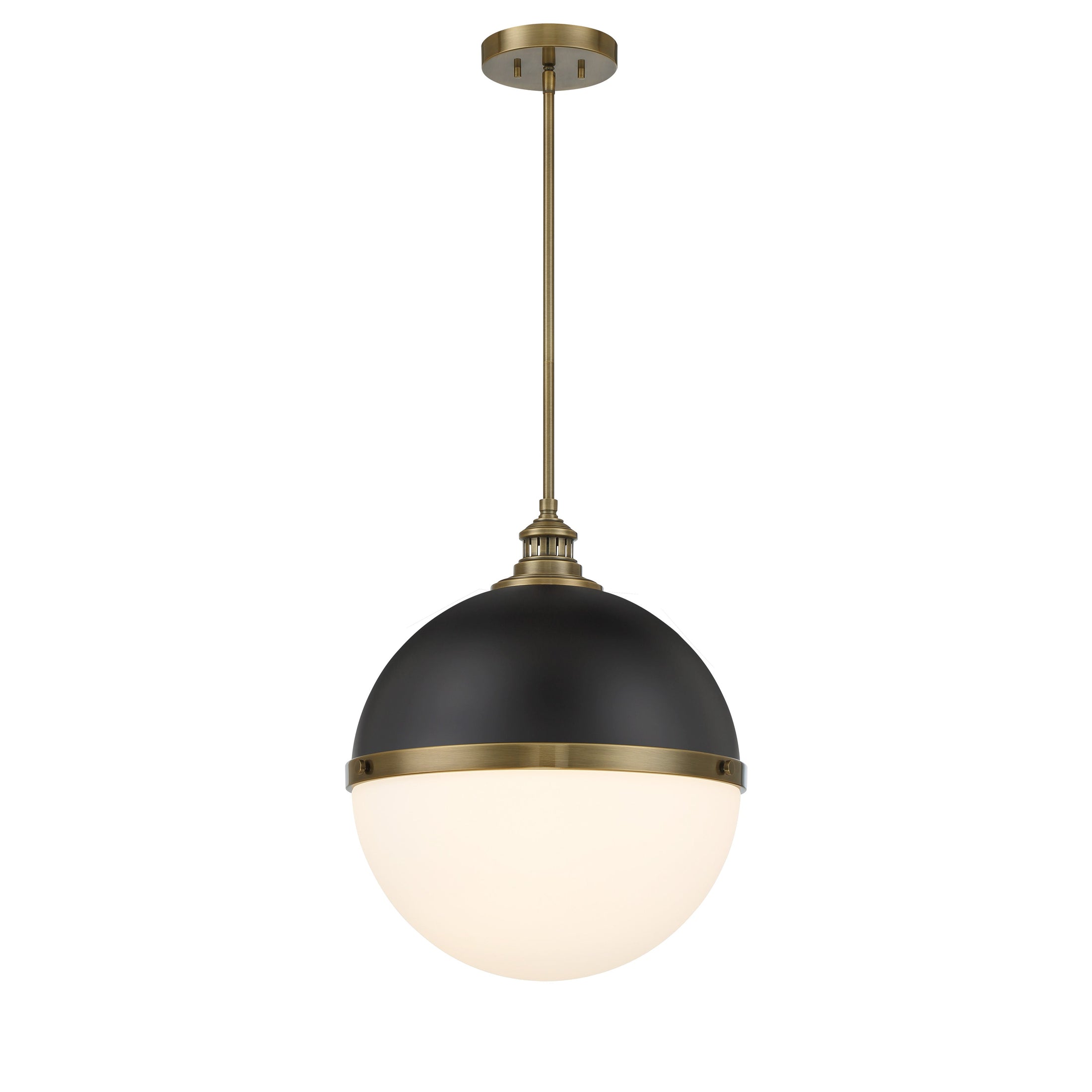 Vorey 1 Light Pendant in Coal and Oxidized Aged Brass Finish with Etched Opal Glass - Minka-Lavery