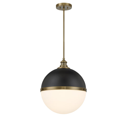 Vorey 1 Light Pendant in Coal and Oxidized Aged Brass Finish with Etched Opal Glass - Minka-Lavery