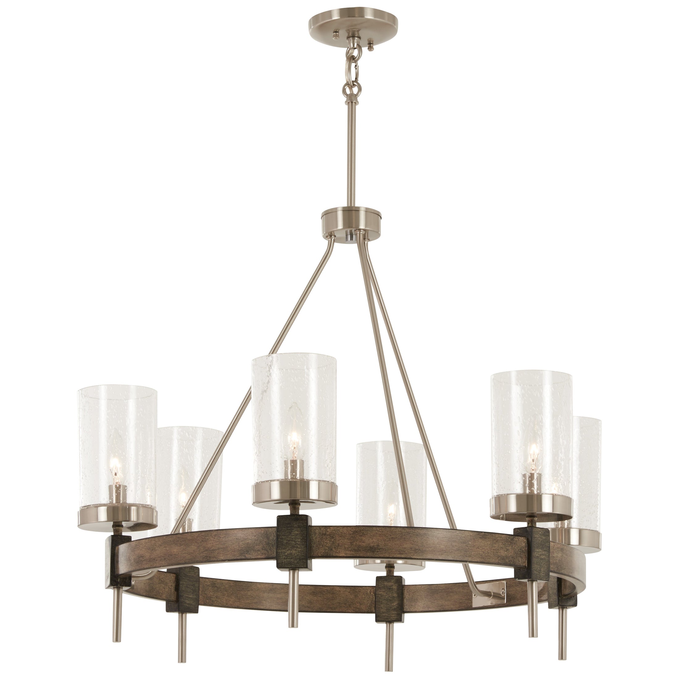 Bridlewood 6 Light Chandelier in Stone Grey with Brushed Nickel with Clear Seeded Glass - Minka-Lavery