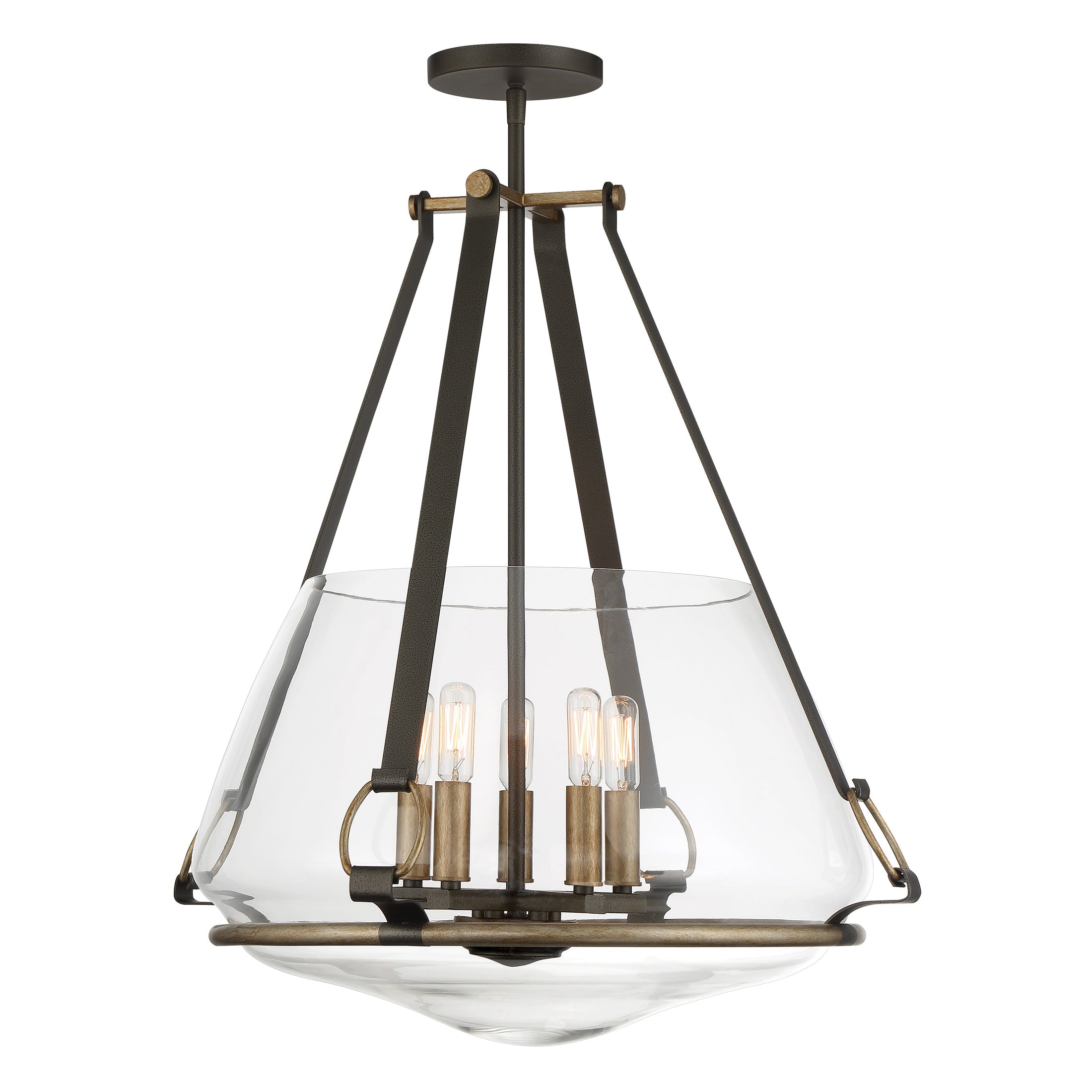 Eden Valley 5 Light Pendant Convertible to Semi Flush in Smoked Iron with Aged Gold Finish with Clear Glass Shade - Minka-Lavery