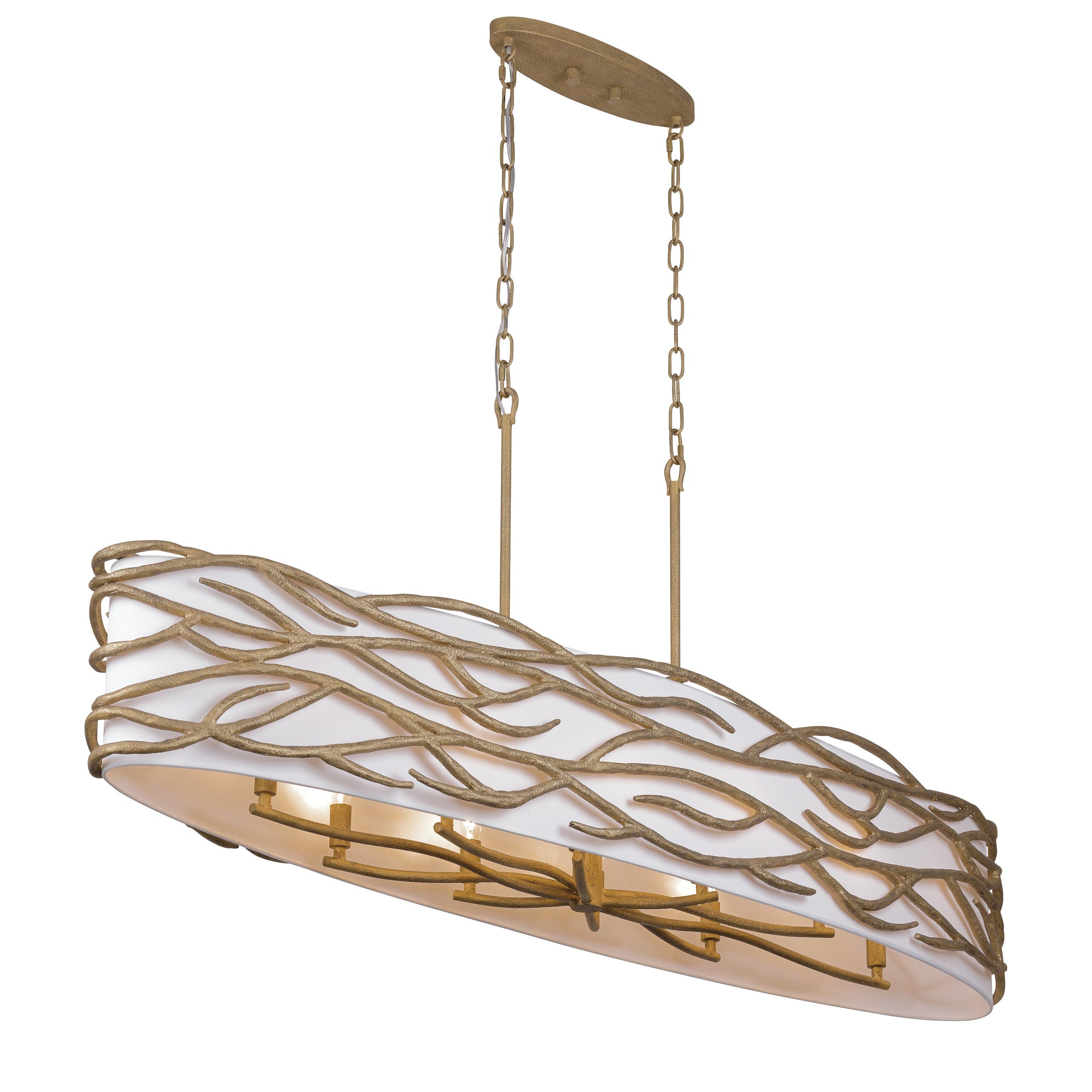 Branch Reality 10 Light Island in Ashen Gold with White Fabric Shade - Minka-Lavery