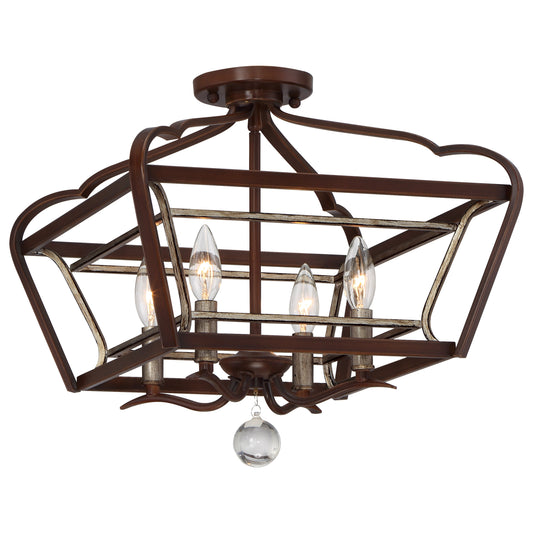Astrapia Semi Flush with Dark Rubbed Sienna and Aged Silver Finish - Minka-Lavery