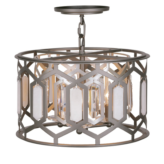 Hexly 3 Light Semi Flush Convertible to Pendant in Bronze and Sultry Silver with Clear Crystal and Alabaster Stone Accents - Minka-Lavery