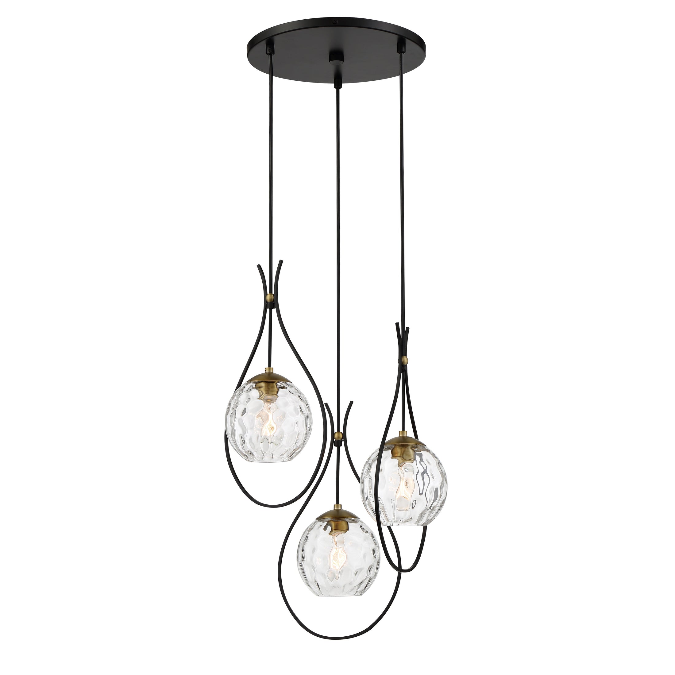 Cody 3 Light Pan Pendant in Coal and Soft Brass Finish with Clear Water Glass - Minka-Lavery