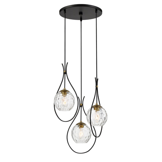 Cody 3 Light Pan Pendant in Coal and Soft Brass Finish with Clear Water Glass - Minka-Lavery