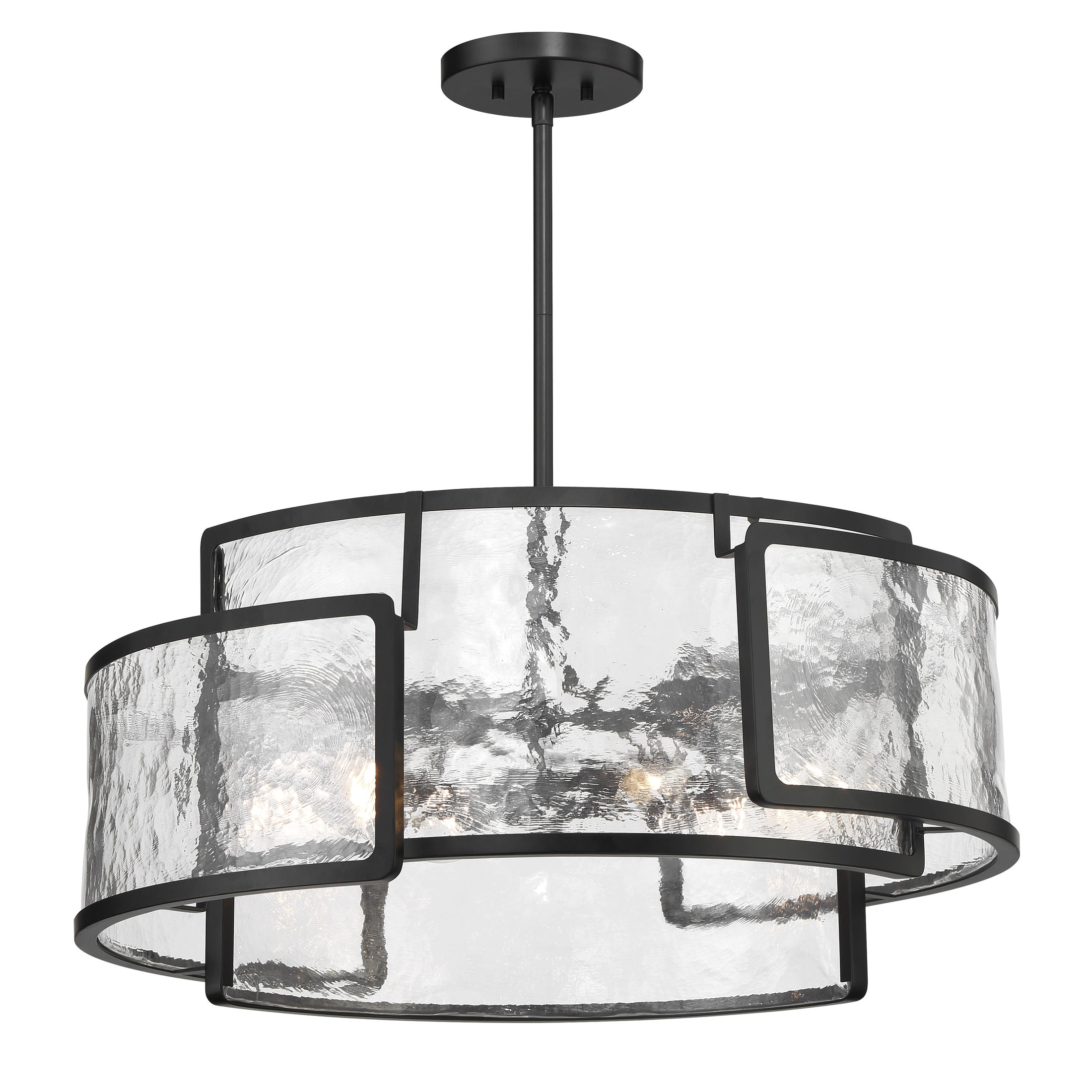 Bella Collina 6 Light Pendant in Coal Black with Clear Rock-Pressed Glass - Minka-Lavery