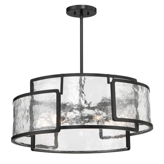 Bella Collina 6 Light Pendant in Coal Black with Clear Rock-Pressed Glass - Minka-Lavery