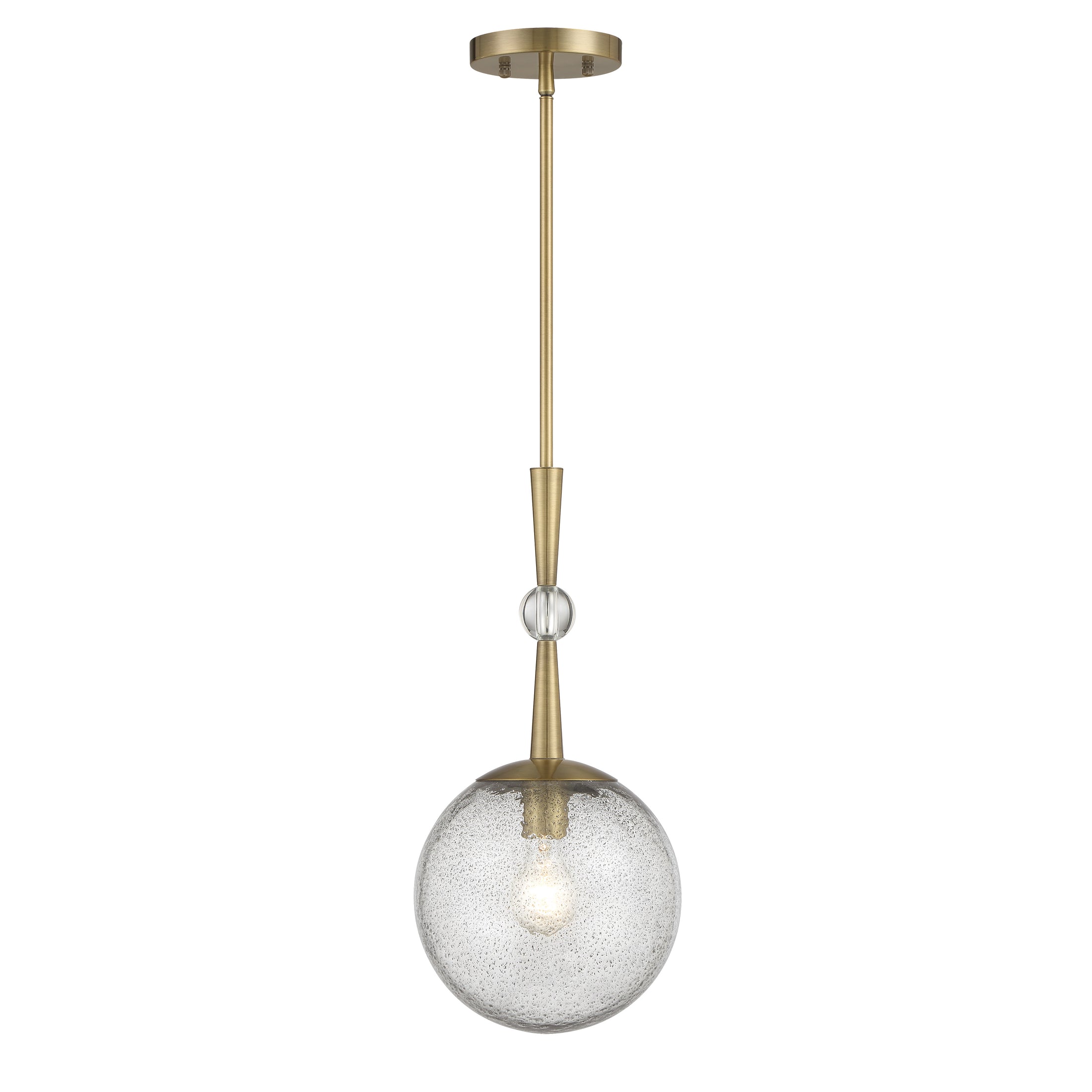 POPULUXE 19" 1 Light Mini Pendant in Oxidized Aged Brass Finish with Clear Volcanic Glass - Minka-Lavery