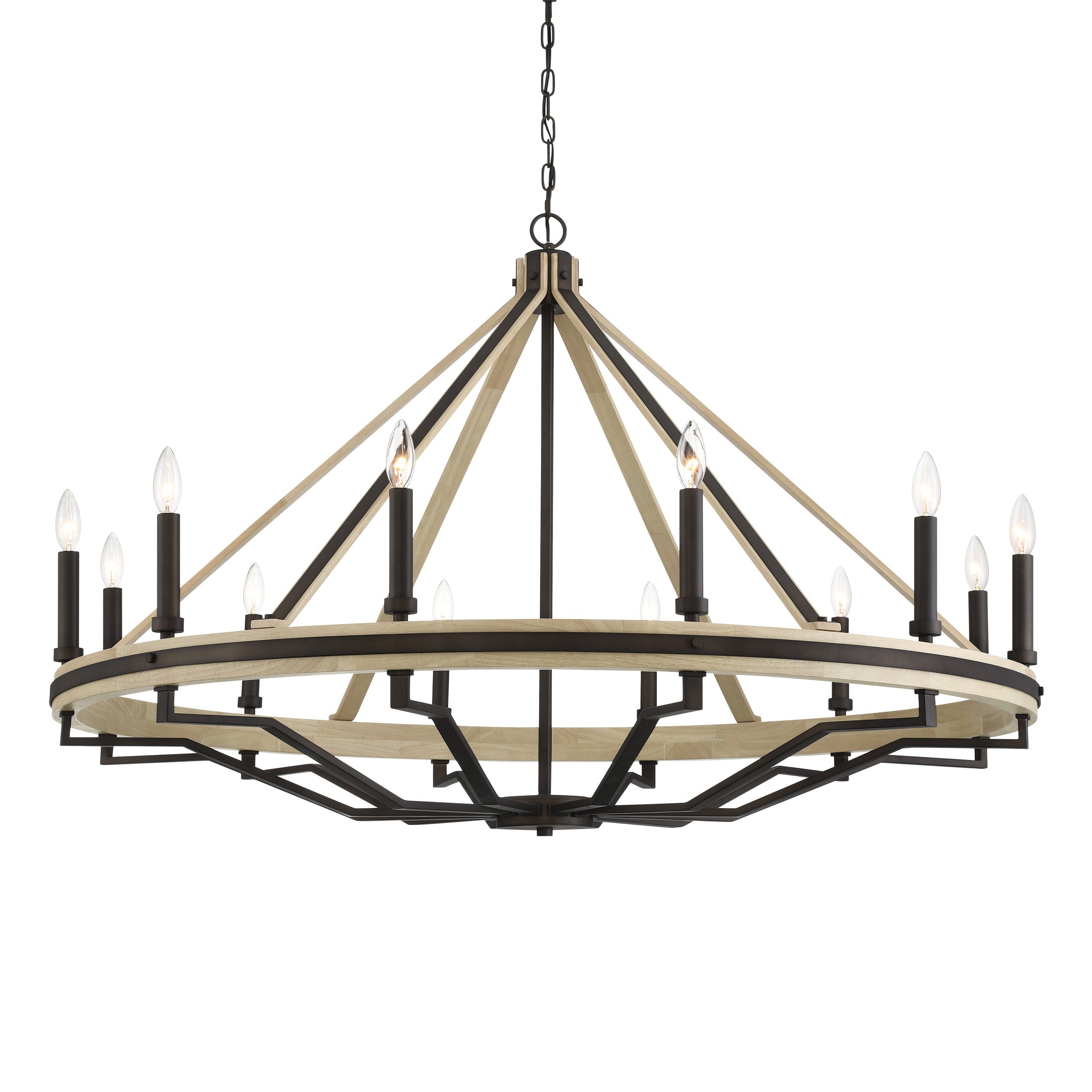 Sonoma 12-Light Chandelier - Dark Bronze and Natural Solid Wood - Minka-Lavery