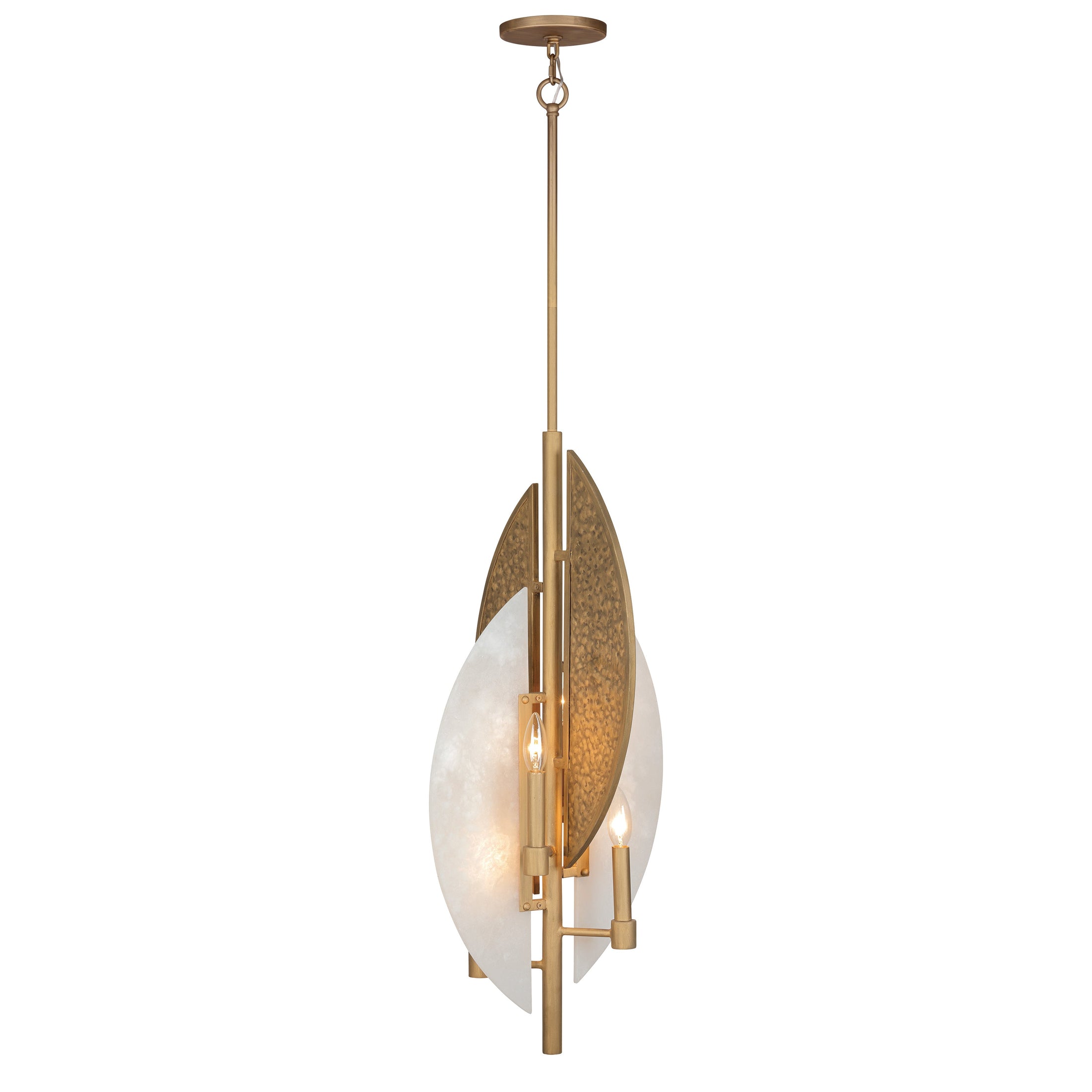 Saint Martin 31" 4 Light Pendant in Ashen Gold with Alabaster Stone and Hammered Panels, a Robin Baron Design - Minka-Lavery