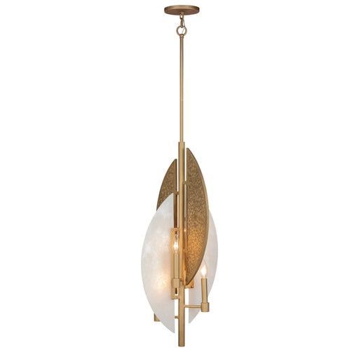 Saint Martin 31" 4 Light Pendant in Ashen Gold with Alabaster Stone and Hammered Panels, a Robin Baron Design - Minka-Lavery