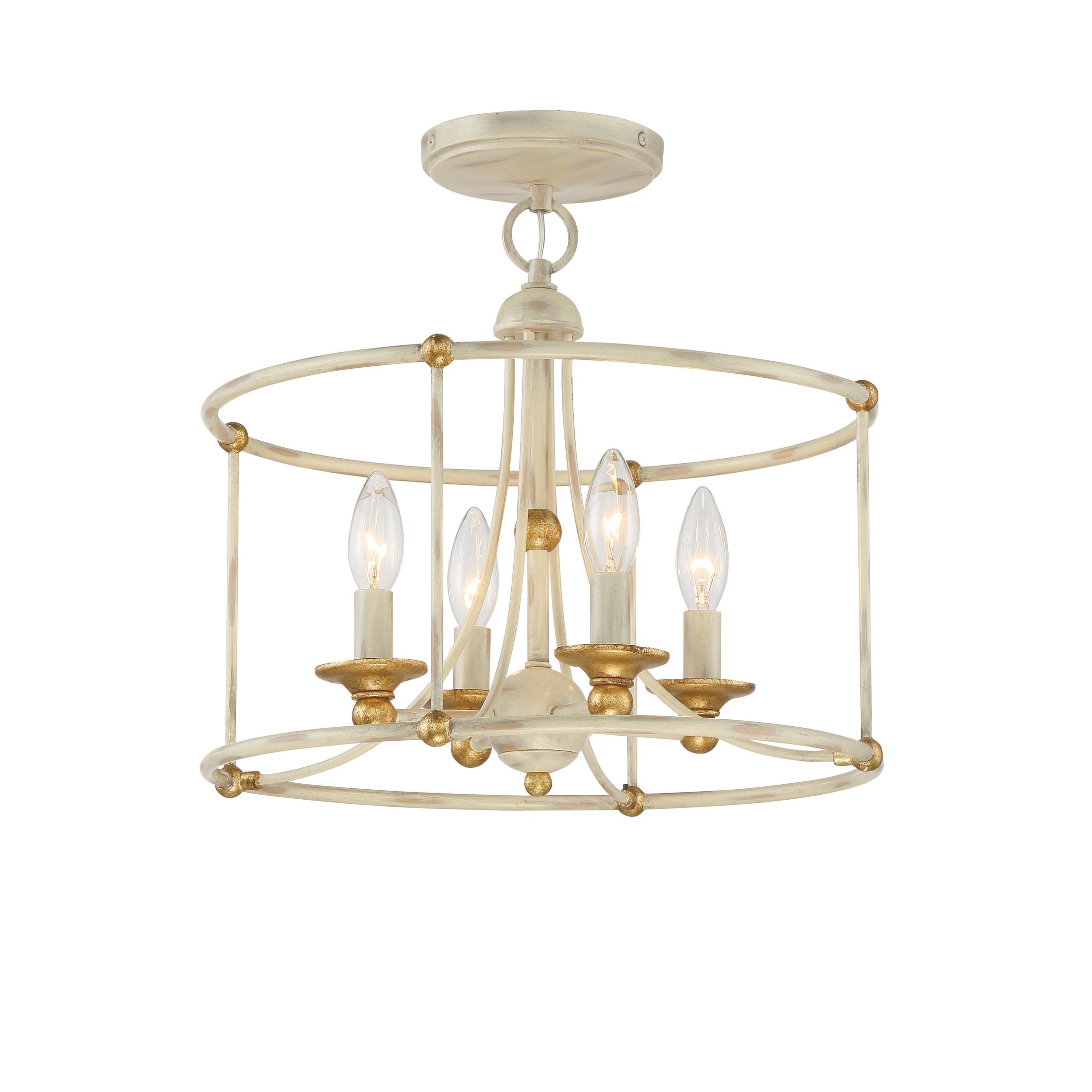 Westchester County 4 Light Semi Flush in Farmhouse White with Gilded Gold Leaf - Minka-Lavery