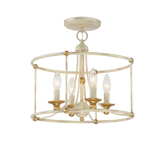Westchester County 4 Light Semi Flush in Farmhouse White with Gilded Gold Leaf - Minka-Lavery