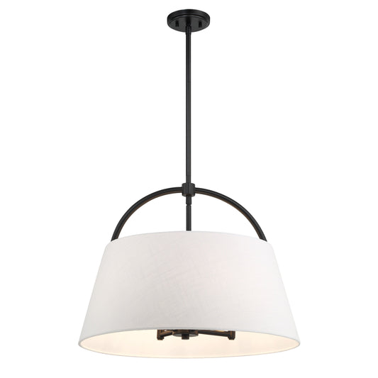 Headington 4 Light Pendant in Coal Black Finish with White Linen Shade - Minka-Lavery