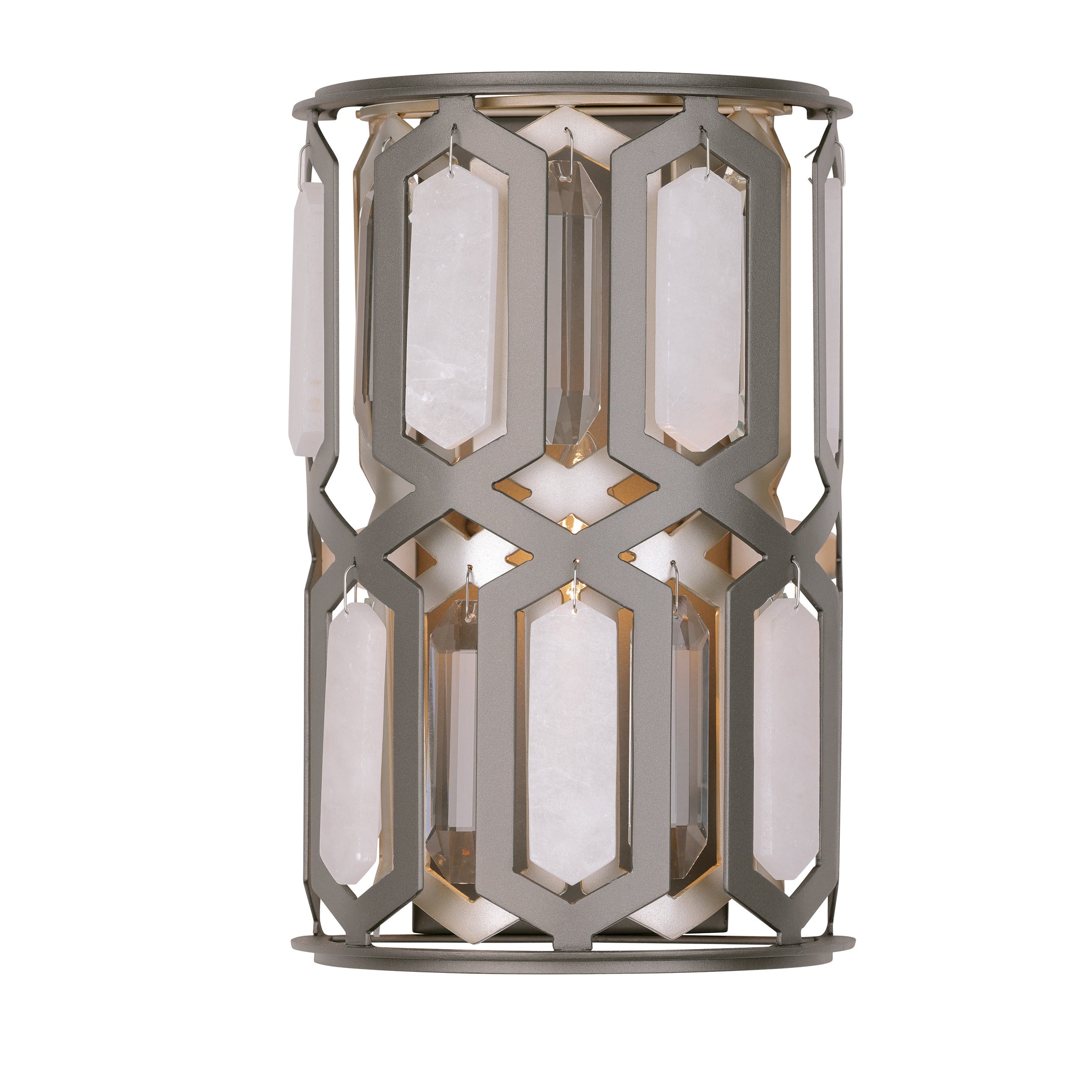 Hexly 12" 1 Light Wall Sconce in Bronze and Sultry Silver Finish with Clear Crystal and Alabaster Stone Accents - Minka-Lavery