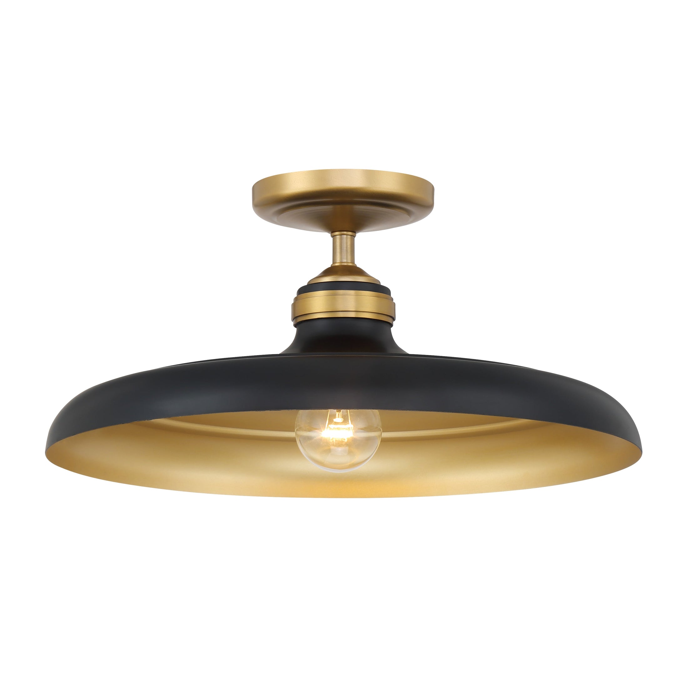 Crowne 1-Light Semi Flush - Dark Matte Black and Legacy Brass - Minka-Lavery