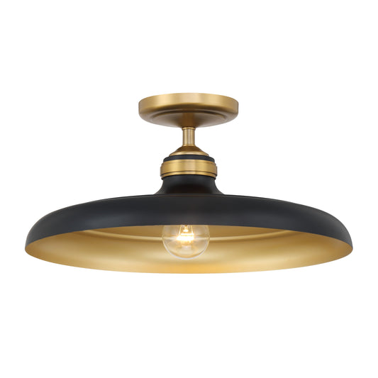 Crowne 1-Light Semi Flush - Dark Matte Black and Legacy Brass - Minka-Lavery