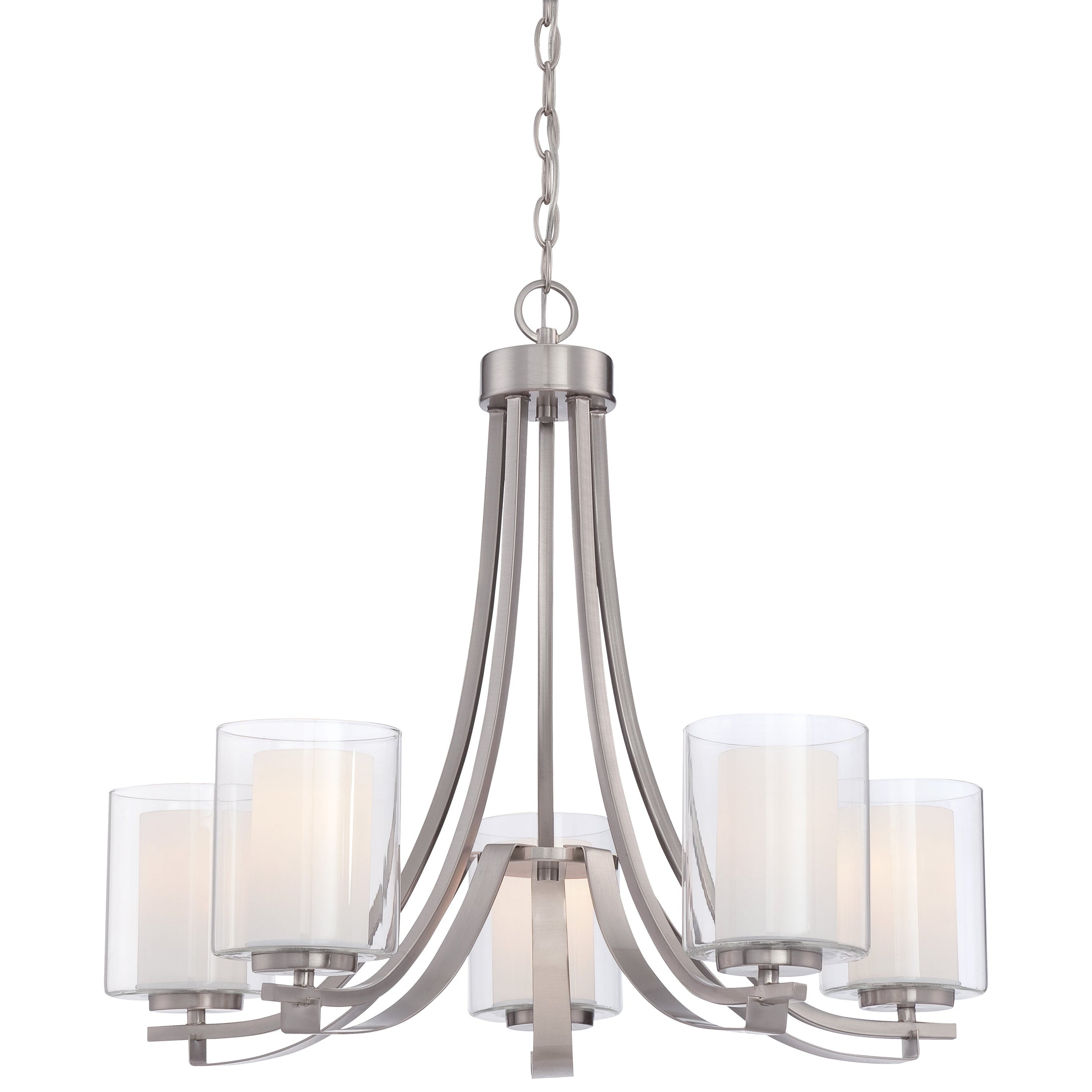 Parsons Studio 5 Light Chandelier in Brushed Nickel Finish with Clear and Etched White Glass - Minka-Lavery