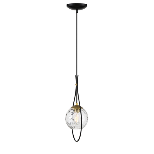 Cody 1 Light Mini Pendant in Coal and Soft Brass Finish with Clear Water Glass - Minka-Lavery
