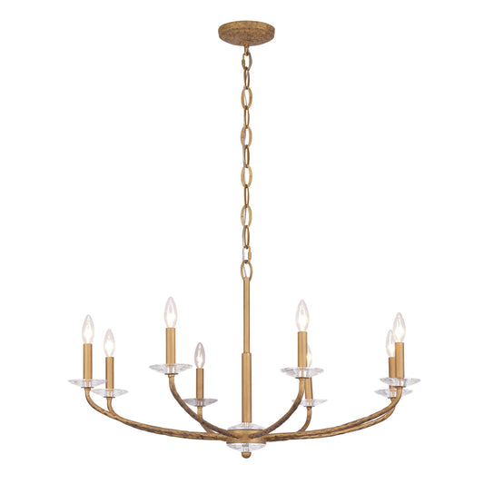 Atella 8 Light Chandelier in Ashen Gold with Hammered Arms and Canopy and Clear Faceted Crystal Accent Bobeche - Minka-Lavery