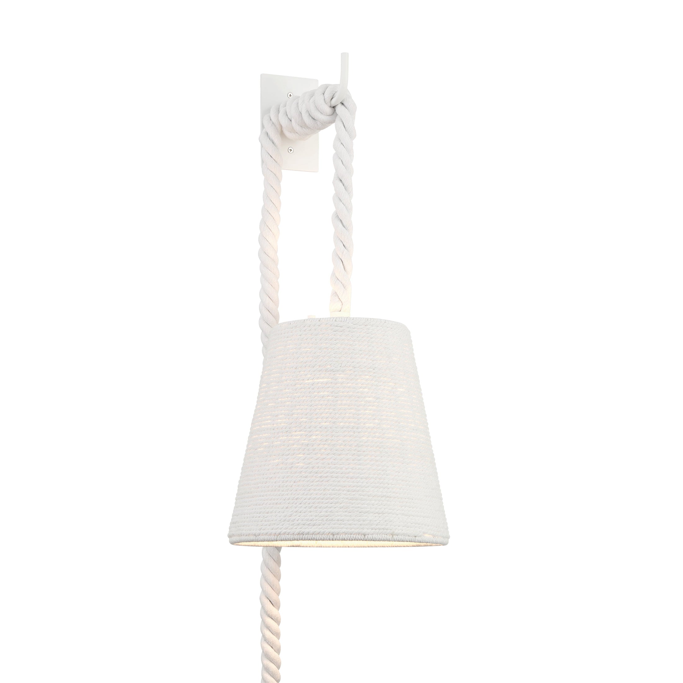 Lodelle 1 Light Wall Sconce in Matte White Finish and White Cotton Rope Shade - Minka-Lavery