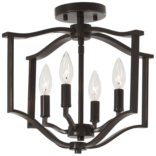 Elyton 4 Light Semi Flush in Downtown Bronze Finish with Gold Highlights - Minka-Lavery