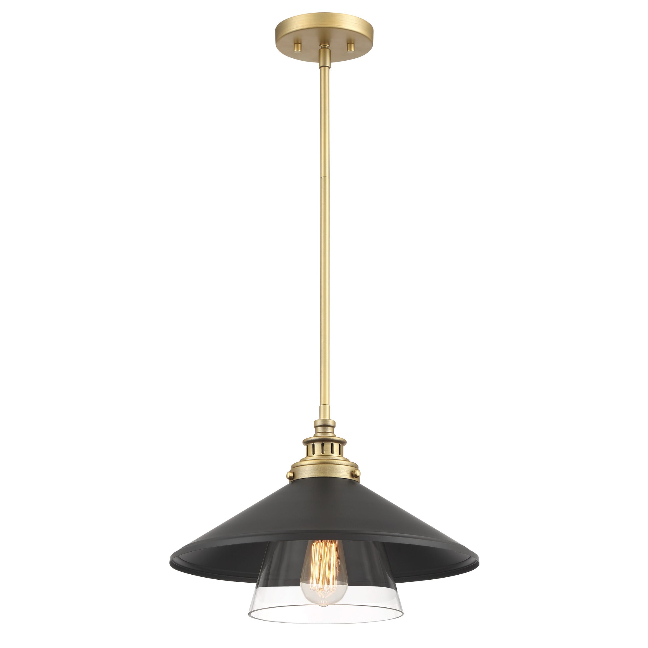 SEGAN 15" 1 Light Mini Pendant in Coal and Soft Brass Finish and Coal Metal Shade - Minka-Lavery