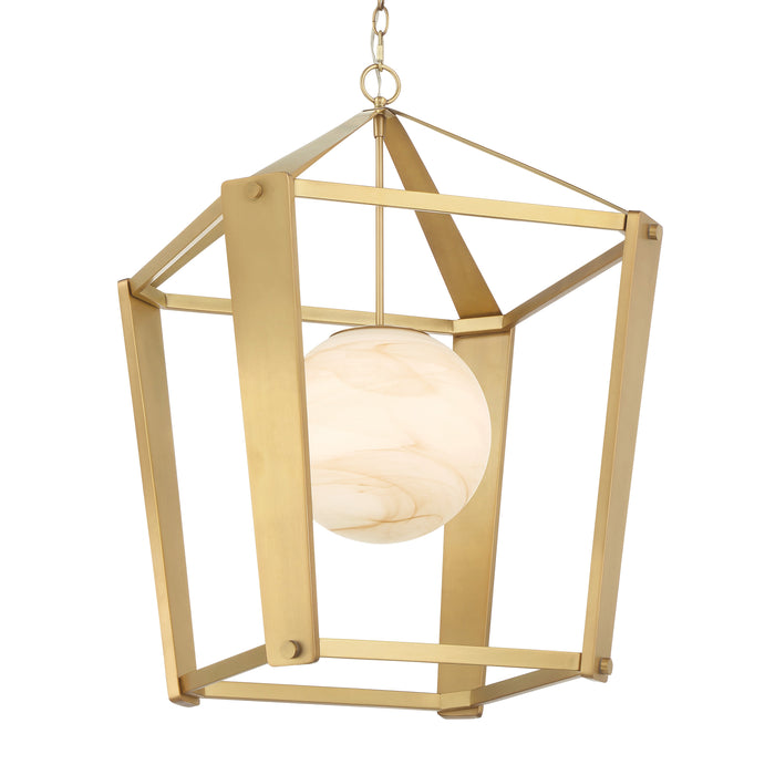 Pendant 1-Light Pendant - Legacy Brass with Etched Opal Amber Swirl Glass - Minka-Lavery