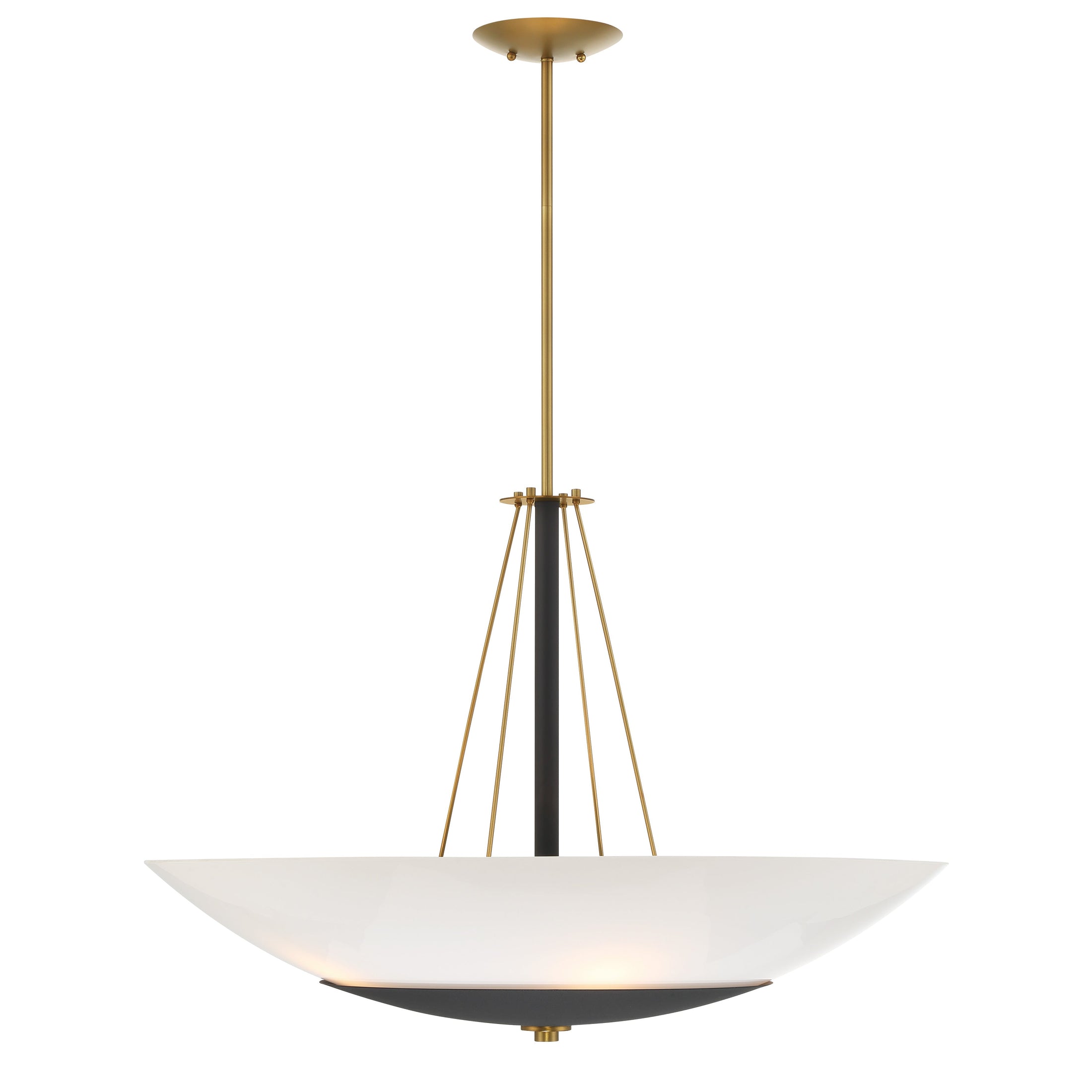 Bax 5 Light Pendant in Sand Coal and Soft Brass Finish with Frosted Glass - Minka-Lavery