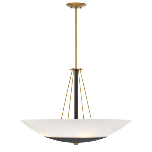 Bax 5 Light Pendant in Sand Coal and Soft Brass Finish with Frosted Glass - Minka-Lavery