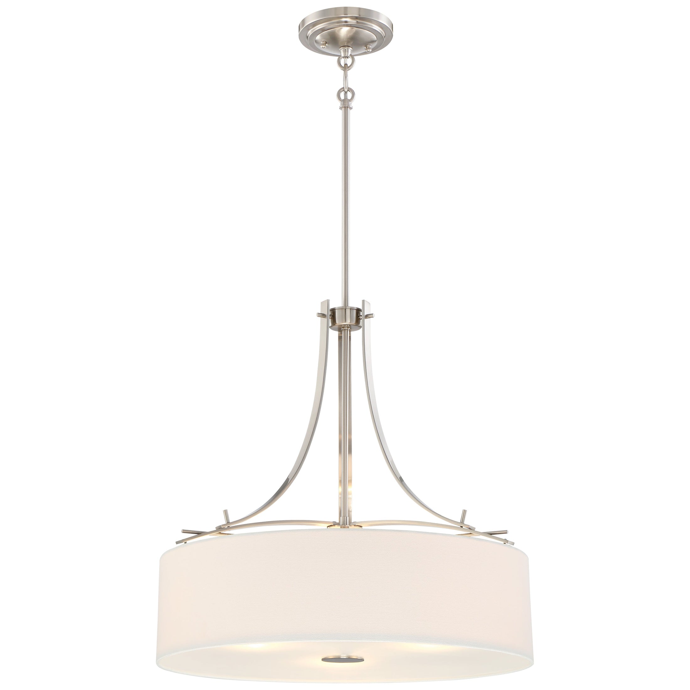 Poleis 3 Light Pendant in Brushed Nickel with White Linen Shade - Minka-Lavery