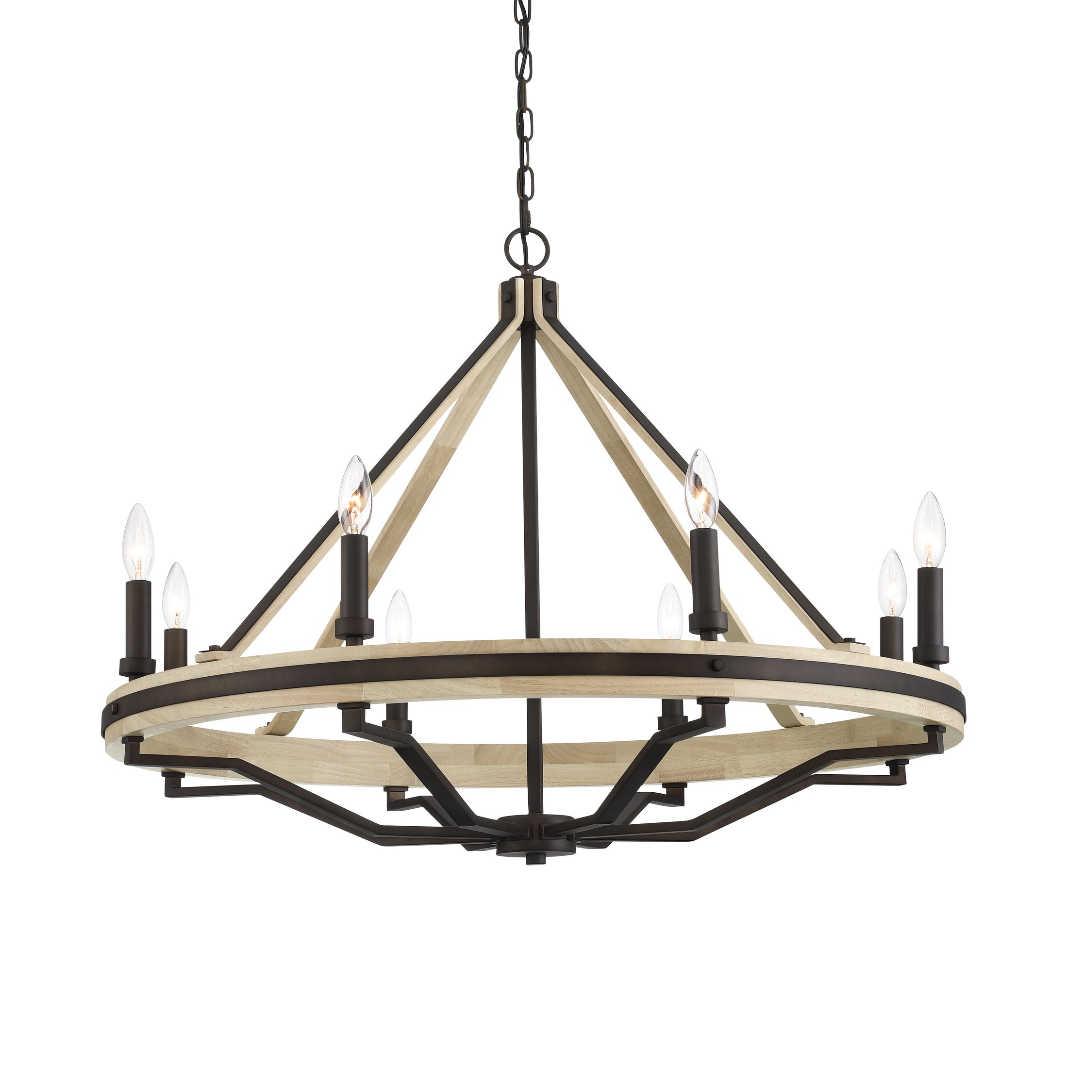 Sonoma 8-Light Chandelier - Dark Bronze and Natural Solid Wood - Minka-Lavery