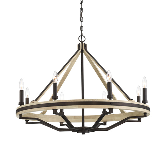 Sonoma 8-Light Chandelier - Dark Bronze and Natural Solid Wood - Minka-Lavery