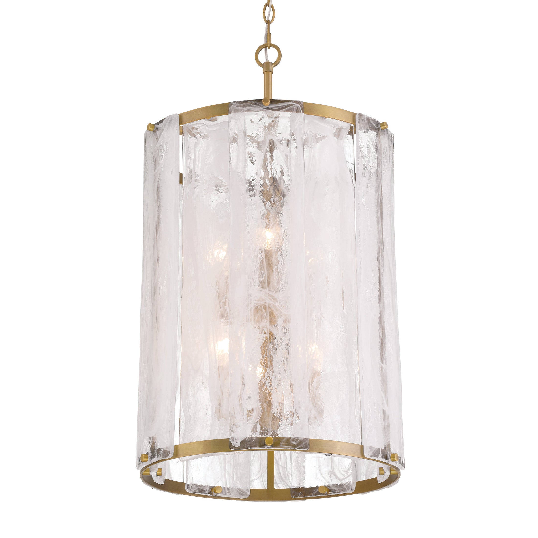 Veil 6-Light Pendant - Legacy Brass with White Swirl Glass - Minka-Lavery