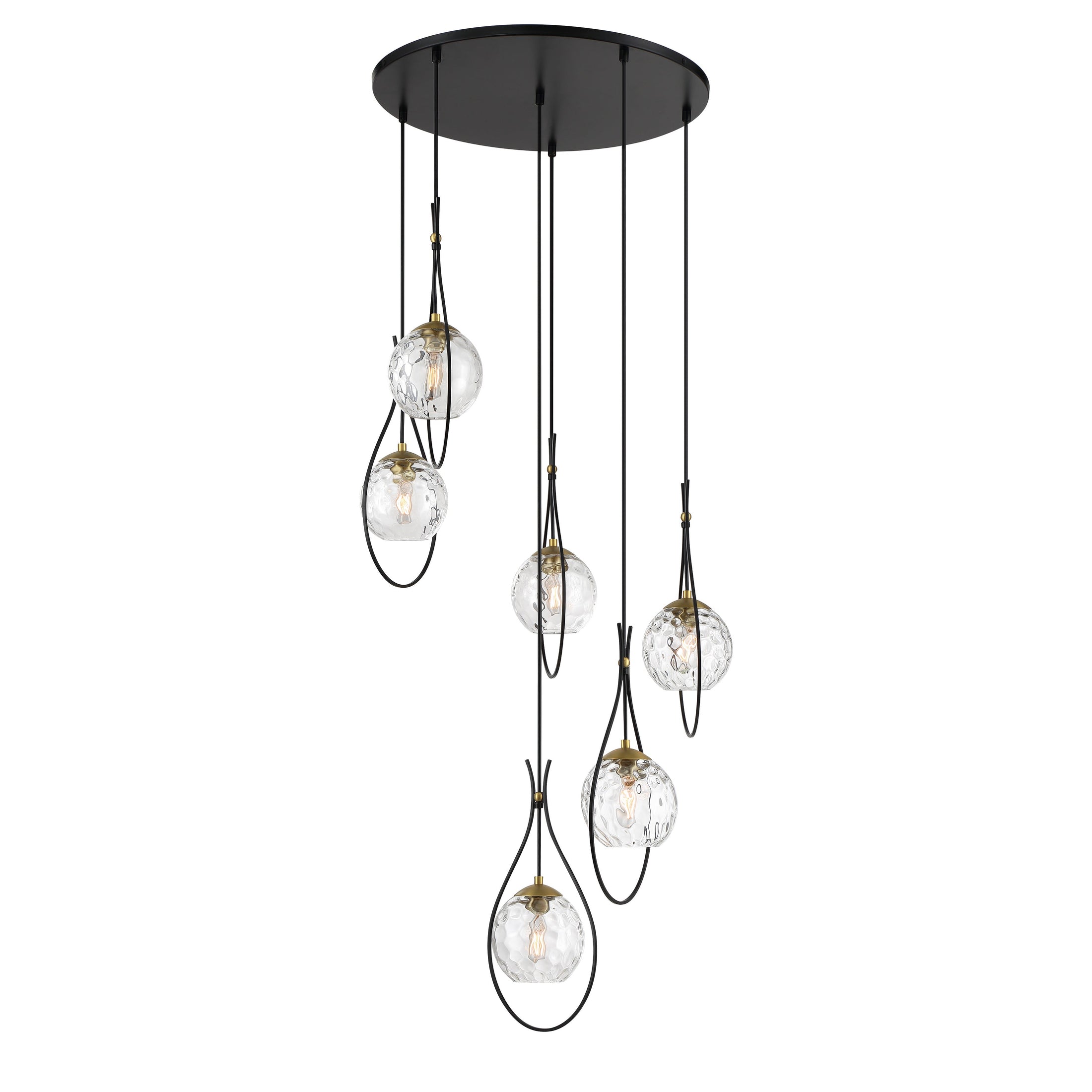 Cody 6 Light Pan Pendant in Coal and Soft Brass Finish with Clear Water Glass - Minka-Lavery