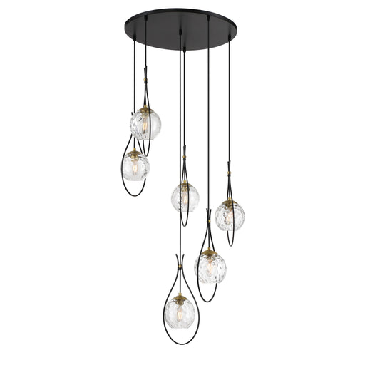Cody 6 Light Pan Pendant in Coal and Soft Brass Finish with Clear Water Glass - Minka-Lavery