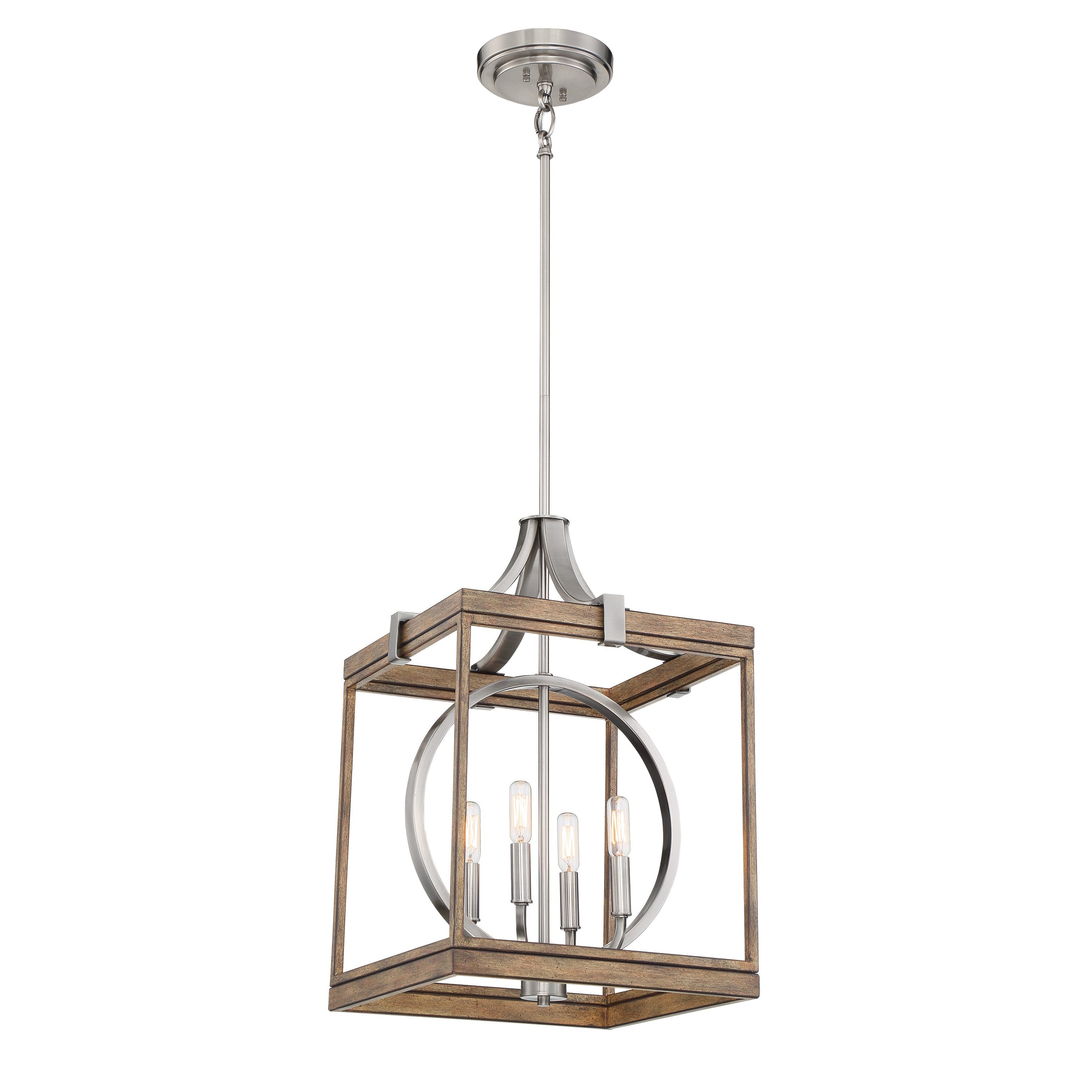 Country Estates Pendant, Sun Faded Wood with Brush Nickel Accents, 4 Light, 60W Candelabra Base - Minka-Lavery