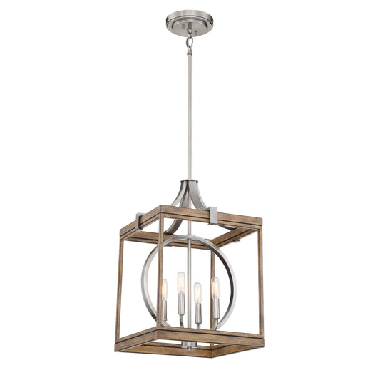 Country Estates Pendant, Sun Faded Wood with Brush Nickel Accents, 4 Light, 60W Candelabra Base - Minka-Lavery