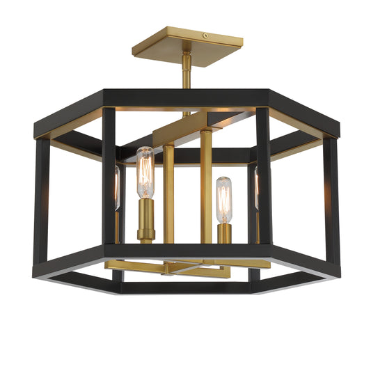 UNION ESTATES 4 Light Semi Flush in Coal and Soft Brass Finish - Minka-Lavery