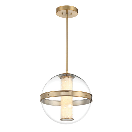 Divinely Small LED Pendant in Celeste Brass finish with Quartz Crystalline - Minka-Lavery