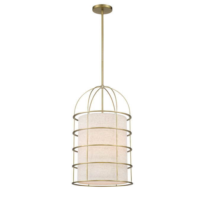 Gateway Park 4 Light Pendant in Soft Brass Finish with Oatmeal Shade - Minka-Lavery