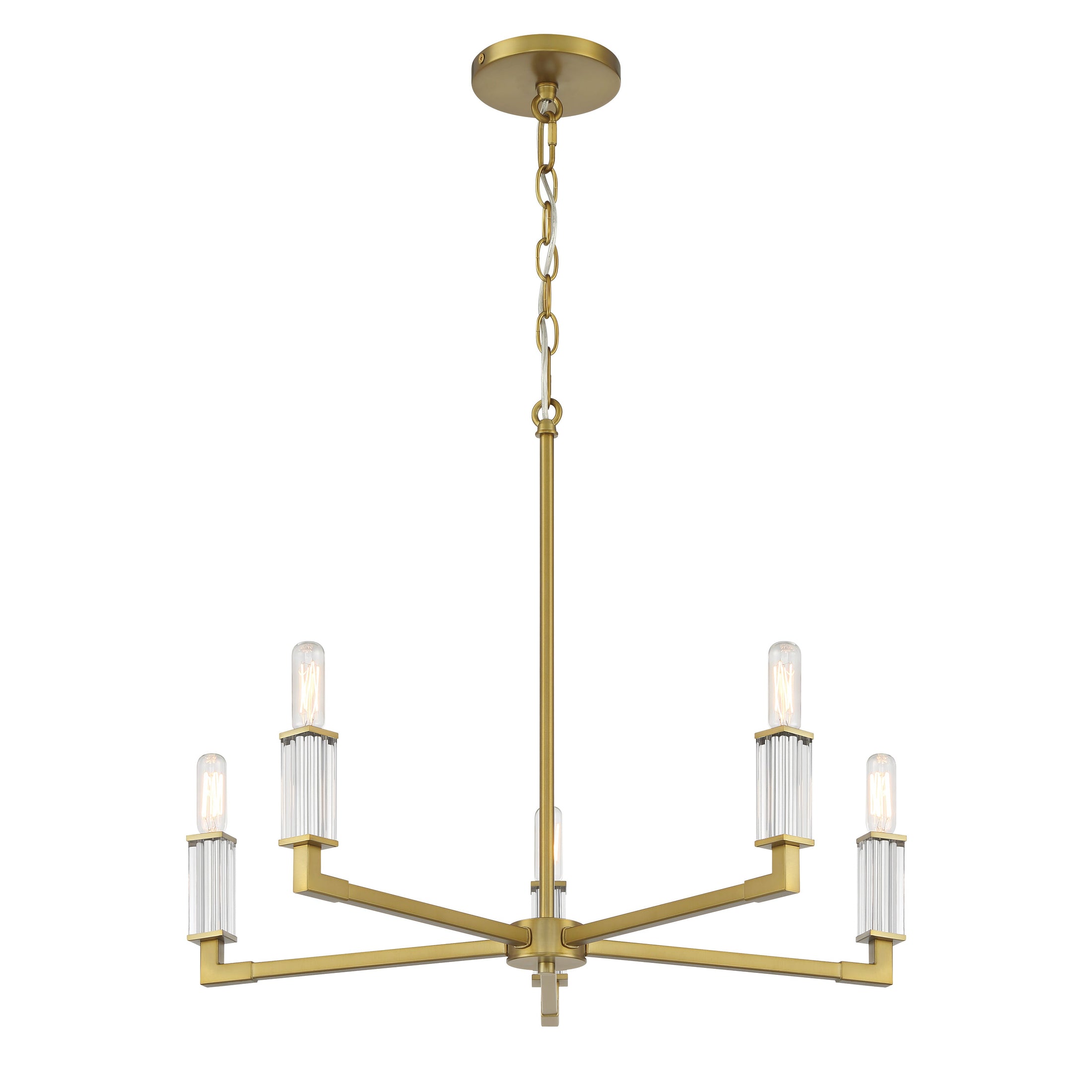 Oro District 5 Light Chandelier with Acrylic Accents in a Soft Brass Finish - Minka-Lavery